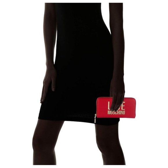 Love Moschino Womens Red Leather Gold Metal Logo Wallet Zip Closure NWT - Picture 3 of 9